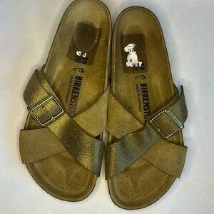 Birkenstock Siena Big Buckle Suede Metallic Gold Sandals 39